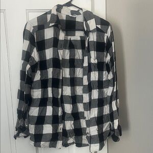Classic Black and White Plaid Button Down Shirt